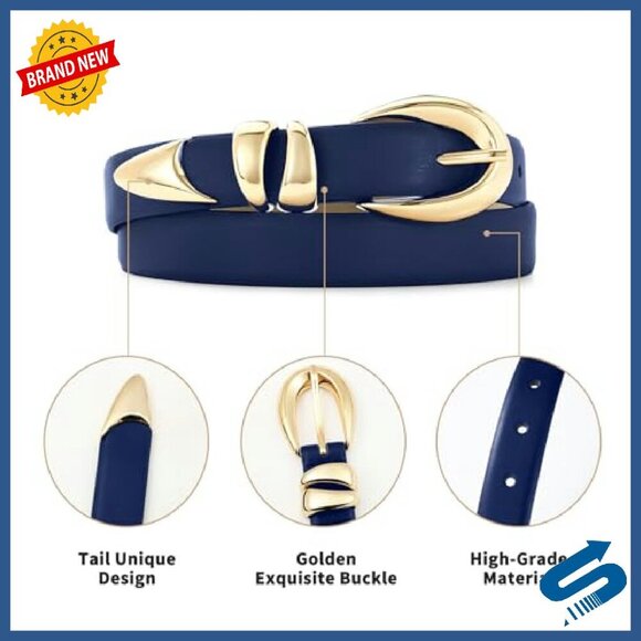 Women\'s Leather Belt Gold Buckle Versatile Dressy Casual Accessory main image 4